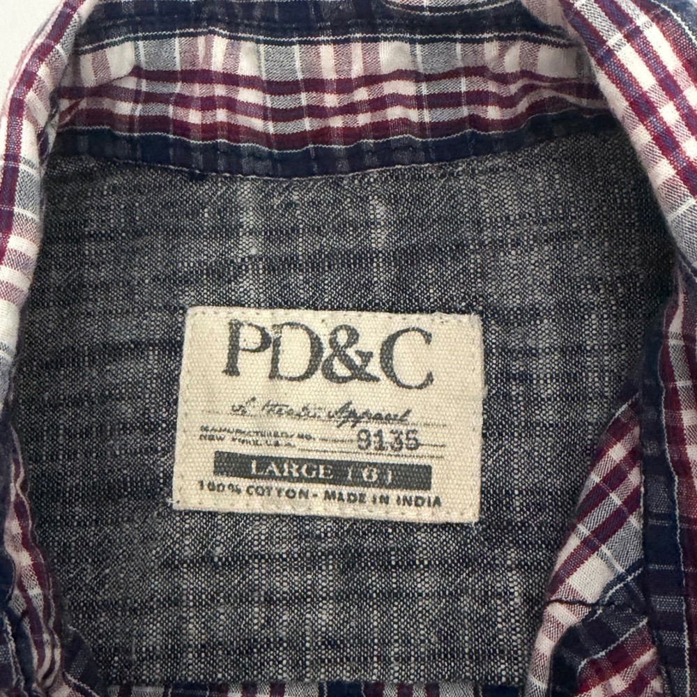 PD&C Boys Large‎ 16 Red Blue White Plaid Western Snap Front Cotton Shirt Cowboy - Picture 6 of 6